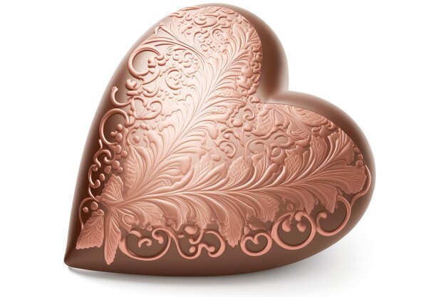 Corazón de chocolate con delicados patrones rosas aislados en fondo blanco creado con ai generativo