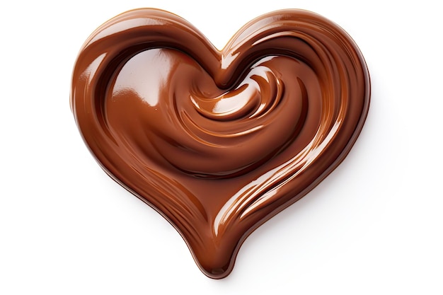 Corazón de chocolate destilado aislado textura de chocolate derretido en fondo blanco símbolo de amor de chocolate cacao crema de avellana chocolate pasta de chocolate corazón con espacio para copiar texto ilustración de IA generativa