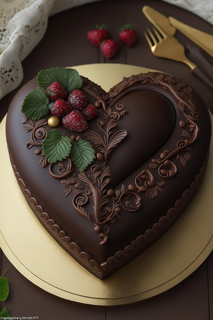 Un corazón de chocolate con un diseño.
