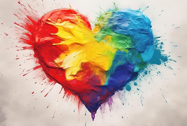 corazón de color arcoiris con pintura y papel al estilo de paleta monocromática