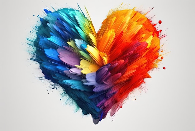 corazón de color arcoiris con pintura y papel al estilo de paleta monocromática