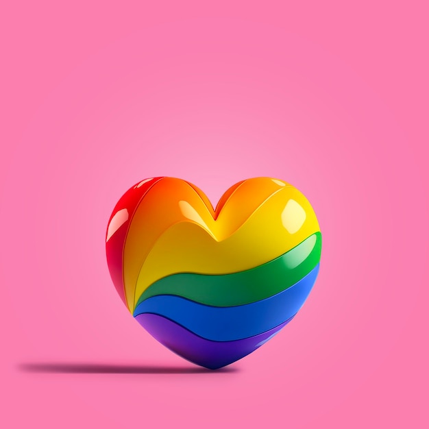 Corazón de color LGBT sobre fondo rosa generado por IA