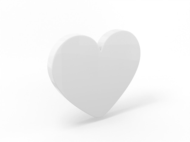 Corazón de color mono blanco plano sobre un fondo monocromático blanco Objeto de diseño minimalista icono de representación 3d elemento de interfaz ui ux