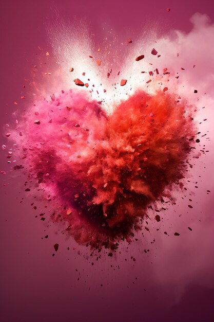 Foto un corazón de color rojo y rosa explotando para el día de san valentín