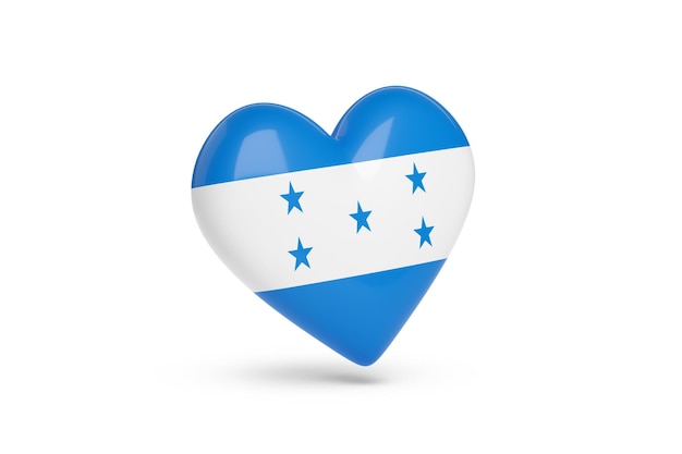 Corazón con los colores de la bandera de Honduras aislado sobre fondo blanco ilustración 3d