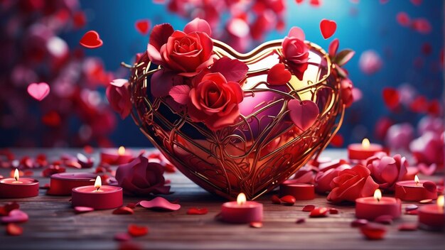 corazón colorido 3d en impresionante obra de arte concepto de diseño de fondo por feliz día de San Valentín