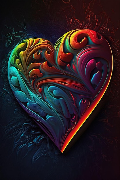 Un corazón colorido con un fondo negro y un fondo negro.