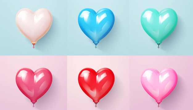 corazón colorido forma de globo de aire concepto de colección aislado en fondo de color hermosa bola de corazón para el evento