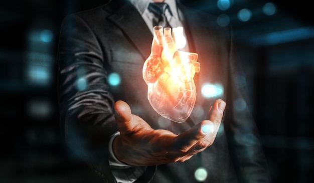 Corazón como símbolo de las innovaciones en medicina. Técnica mixta