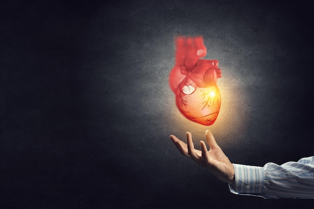 Corazón como símbolo de las innovaciones en medicina. Técnica mixta