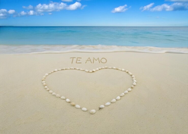 Corazón de concha de mar en la playa te amo te amo