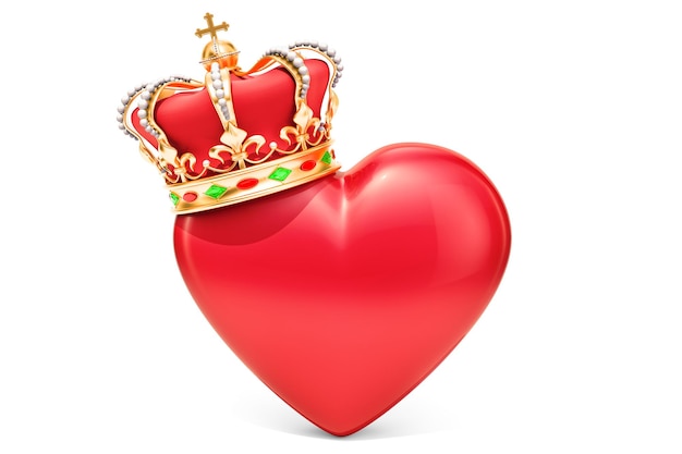 Corazón con corona dorada en 3D