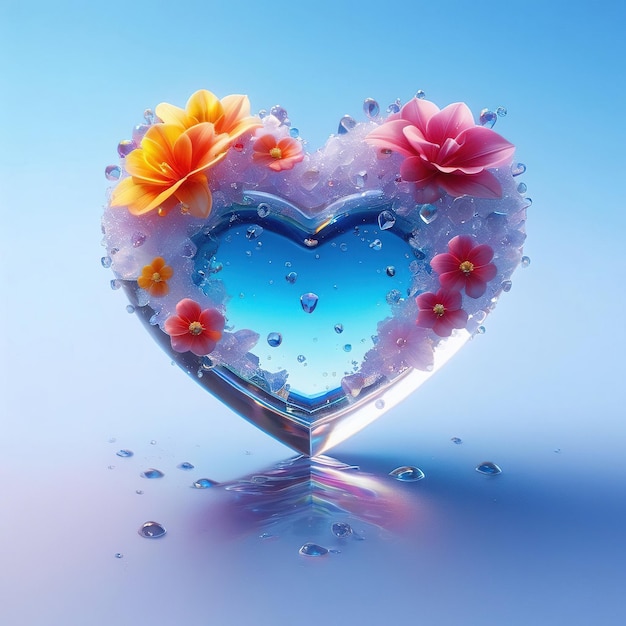 Corazón de cristal arco iris con flores