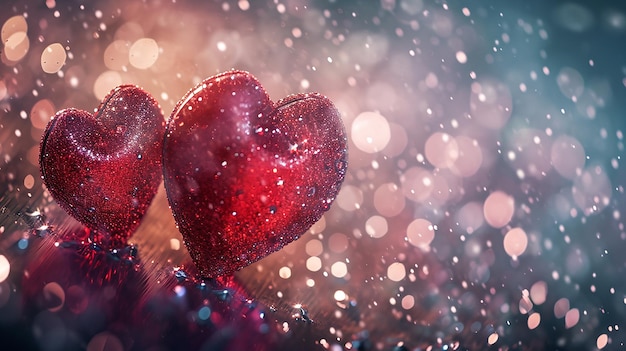 El corazón de cristal rojo, el día de San Valentín, el brillo, el lujo, el fondo.