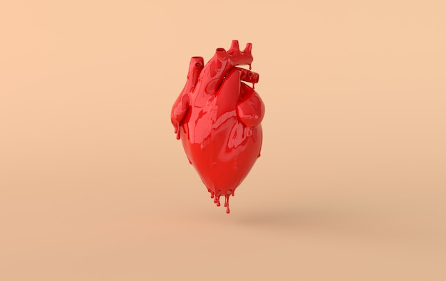 Corazón derretido rojo humano realista