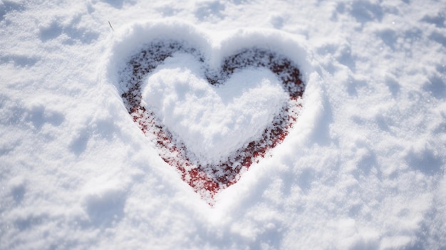 Corazón dibujado en la nieve