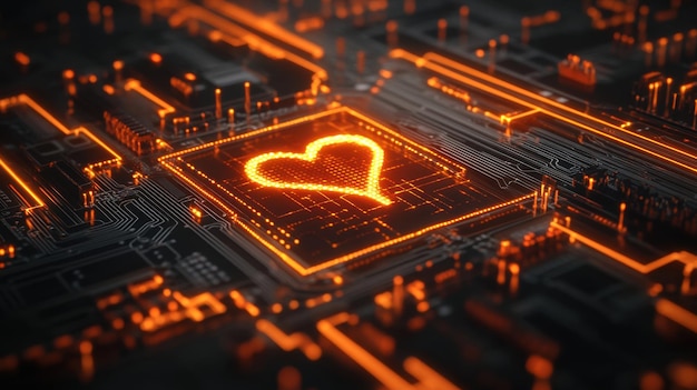 Corazón digital en placa de circuitos Abstracto Tecnología Concepto de amor