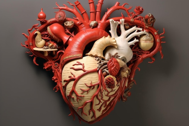 El corazón está representado en un estilo surrealista Un órgano humano Anatomía IA generativa