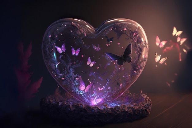 Corazón fantasía mariposas resumen Día de San Valentín Amor Generado AI Ilustración