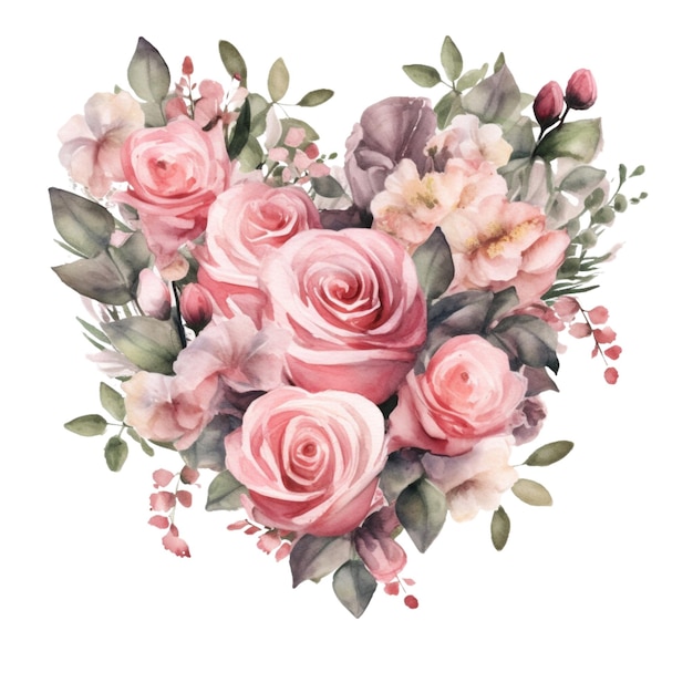 Un corazón de flores con un fondo rosa y blanco.