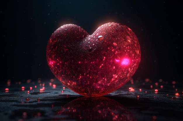 Un corazón con fondo de luces rojas