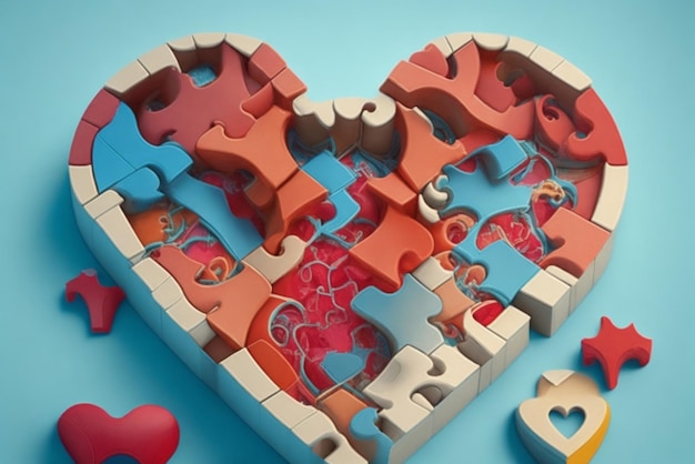 Foto un corazón formado por rompecabezas que representan la búsqueda de la complementariedad emocional