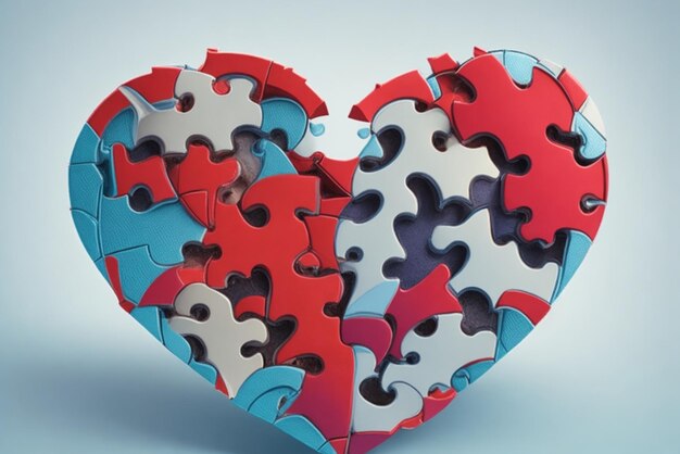Foto un corazón formado por rompecabezas que representan la búsqueda de la complementariedad emocional