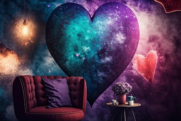 Corazón gigante de colores en el interior. Estilo romantico. Generado por IA