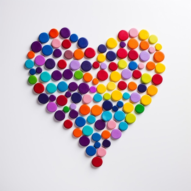 corazón hecho de caramelos de colores sobre fondo blanco