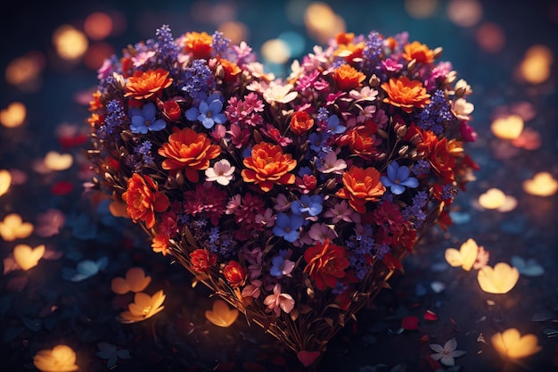 Corazón hecho de flores ai generativo.