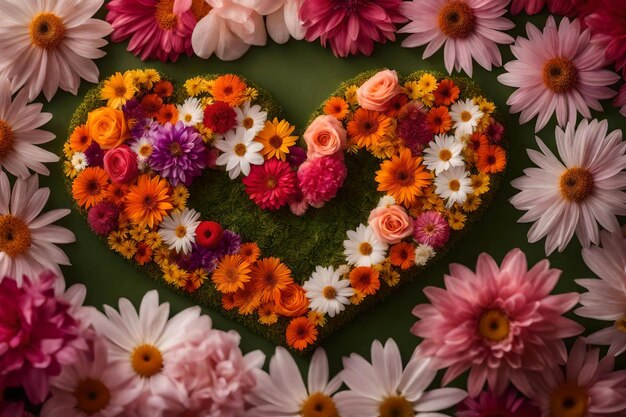 Foto un corazón hecho de flores con un corazón que dice amor.