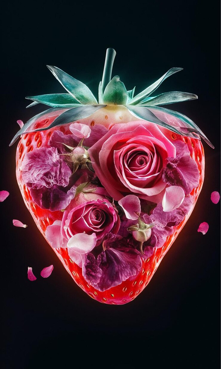 un corazón hecho de flores y un corazón que dice fruta