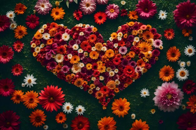 Foto un corazón hecho de flores está rodeado por una forma de corazón.