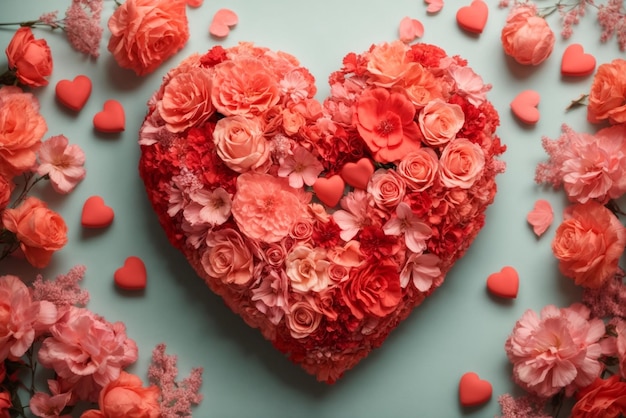 Corazón hecho de hermosas flores sobre fondo de color Celebración del día de San Valentín
