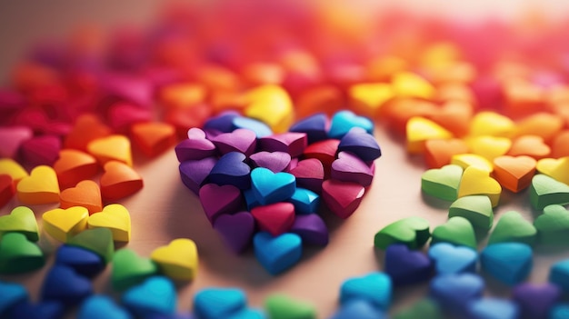 Un corazón hecho de papel de colores con la palabra amor.