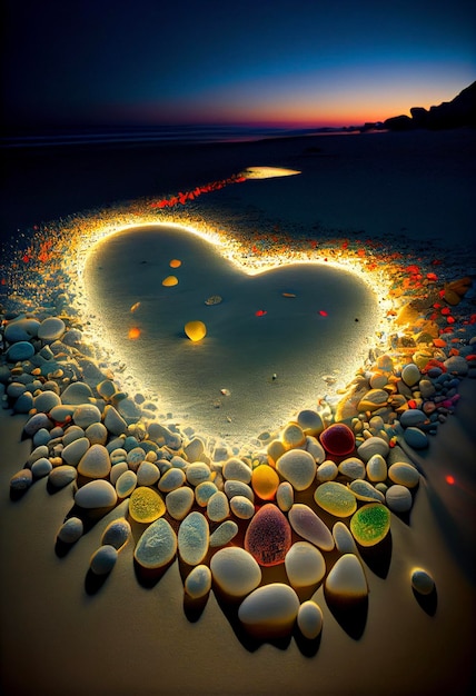 Corazón hecho de piedras en una playa ai generativo