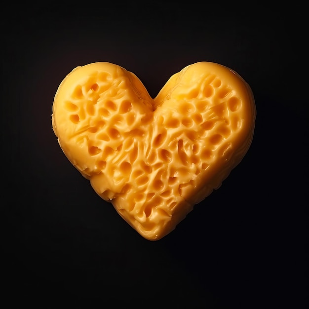 Corazón hecho de queso aislado sobre fondo negro