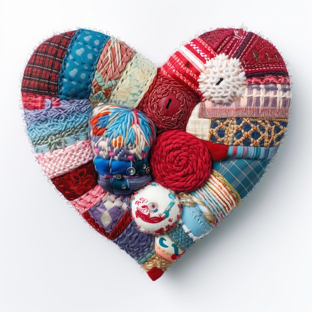 Un corazón hecho con telas patchwork de diferentes estampados