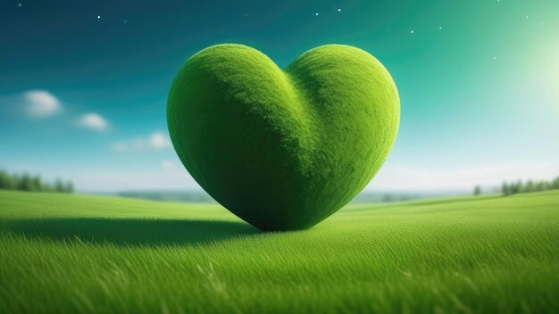 un corazón en la hierba con un corazón verde a la izquierda