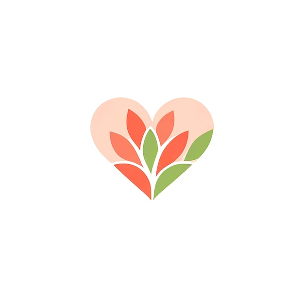 Corazón con hojas planas logotipo minimal aislado en un fondo blanco