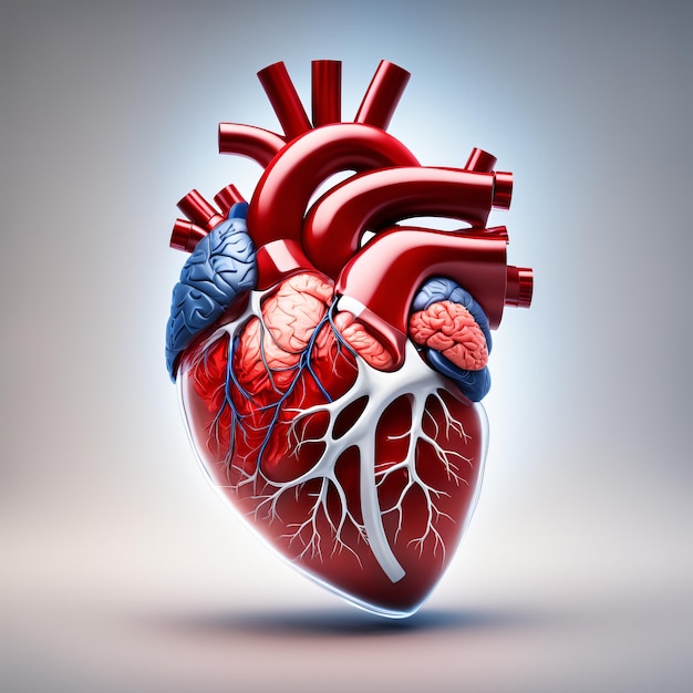 El corazón humano en 3D, órganos internos con vasos sanguíneos, ciencia médica