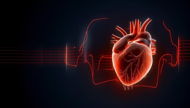 Corazón humano con cardiograma para antecedentes de atención médica del corazón Generativo Ai