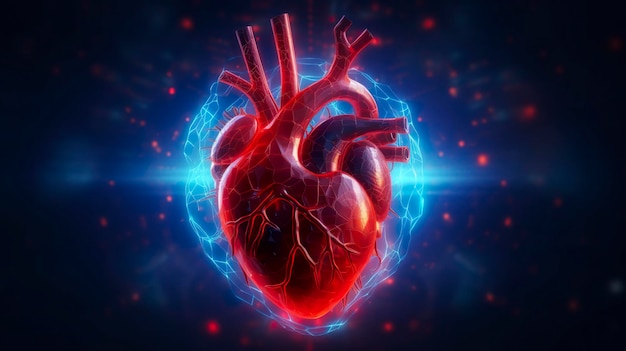 Corazón humano con cardiograma para el corazón médico antecedentes de atención médica AI Generativo