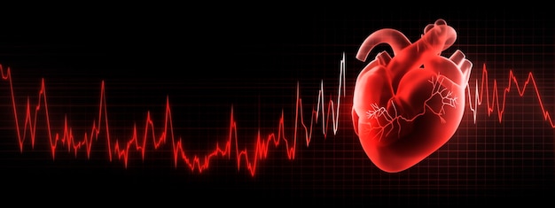 Corazón humano con cardiograma para el cuidado de la salud del corazón IA generativa
