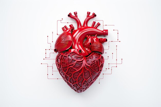 El corazón humano en un fondo blanco 3D renderización 3D ilustración