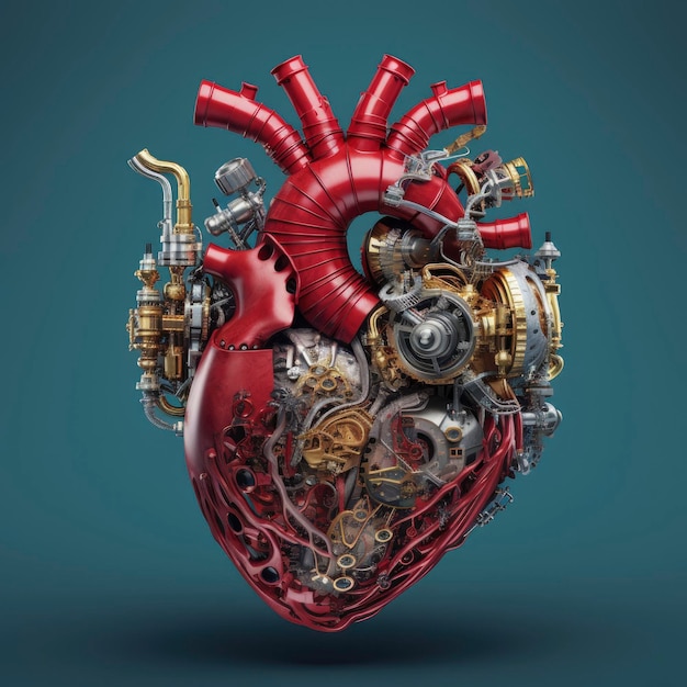 Corazón humano hecho de piezas de máquinas mecánicas