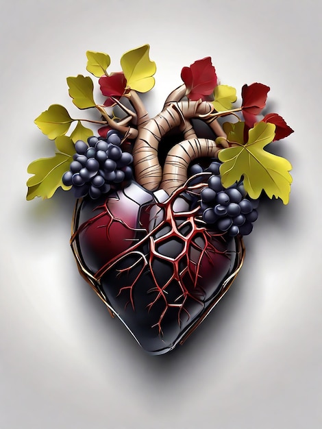 Foto el corazón humano hecho de uvas de vino ramas de viña