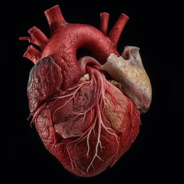 Foto el corazón humano realista aislado en un fondo oscuro anatomía humana sistema venoso