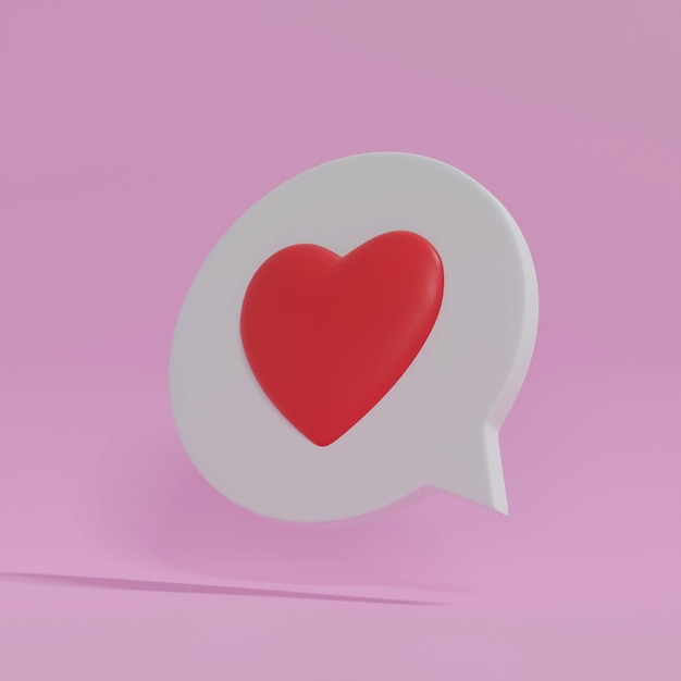 Corazón en icono de burbuja de voz aislar Amor como notificación de redes sociales Ilustración de representación 3D