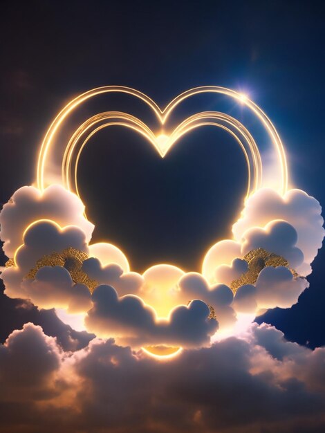 Foto corazón en la ilustración del símbolo de las nubes